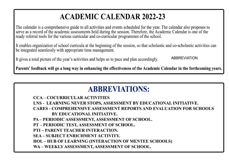 academic calender - Back